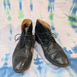 Magnanni Black Leather and Suede Oxford Derby Dress Boots Men Size 42.5